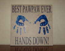 ... Tile with vinyl words personalized handprints Father's Day Gift