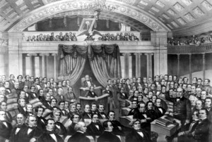 Senator Daniel Webster speaking to the Senate Chamber about the ...