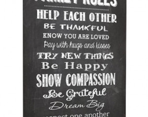 Framed canvas print Family Rules Ch alkboard look quotes sayings decor ...