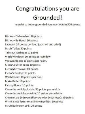 Congrast - you are GROUNDED. (ideas to create a list to earn points to ...
