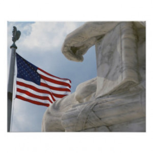USA, Washington, DC. A flag and statue in front Print