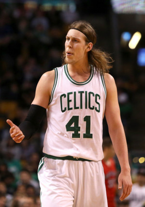 Kelly Olynyk Kelly Olynyk 41 of the Boston Celtics reacts after a