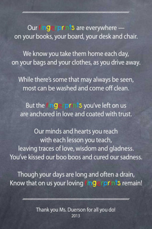 Teacher / Nanny / Babysitter thank you poem Fingerprints by 3lbd, $9 ...