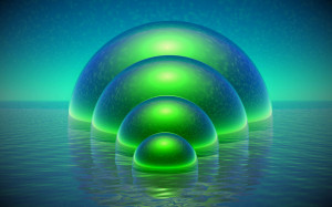 Download Green spheres floating in water 1280x800 Wallpaper