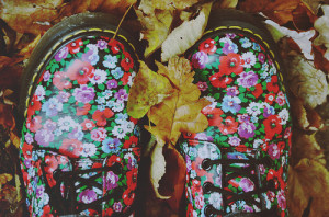 boots, floral, flower, leaves, shoes