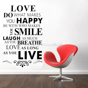 Details zu Wand Deko Englisch Spruch Hove Happy Smile Live Wandsticker ...