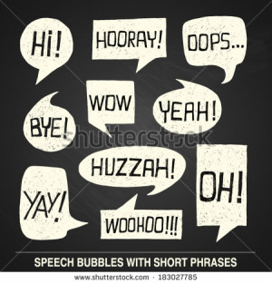 Hand drawn speech bubble set with short phrases (oh, hi; yeah, wow ...