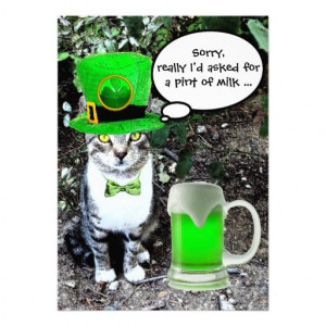 CAT WITH GREEN IRISH BEER ST PATRICK'S DAY PARTY CARD