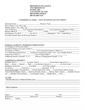 COMMERCIAL RISK – NEW BUSINESS QUOTE SHEET . Individual Name ...
