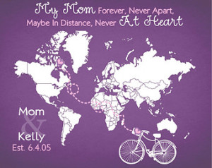 Gift Mom Birthday Distance: Custom Bicycle Print ANY Quote Colors Long ...