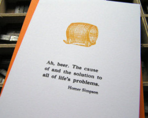 Letterpress Birthday greetings card - BEER - Homer Simpson quote A6