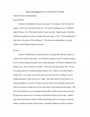 Flowers for Algernon Essay Sample Body Paragraph Quote by MikeJenny