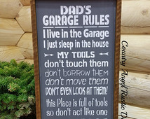 rustic DAD'S GARAGE RULES Handm ade Wood Typography Sign, Garage Sign ...