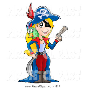 Vector Clip Art of a Blond Female Pirate with a Parrot, Sword and Gun ...