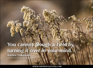 work quotes, action quotes, You cannot plough a field by...