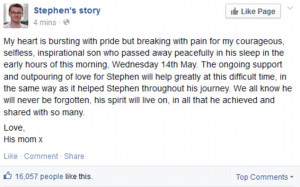 Stephen's mother, Jane, told of her heartbreak at the death of her ...