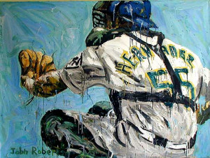 Baseball art Painting of Ramon Hernandez by artist John Robertson