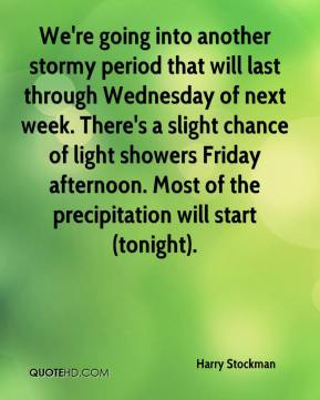 Harry Stockman - We're going into another stormy period that will last ...