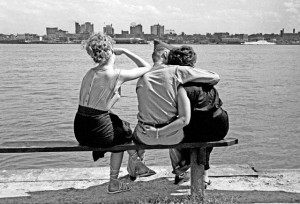 Three on a Bench, Detroit River, c. 1952. (Bill Rauhauser)