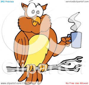 Cartoon Owl Perched With Hot Cup