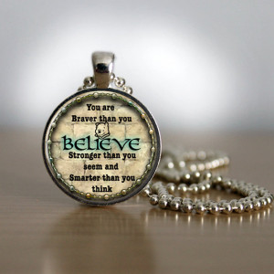 Winnie the Pooh Inspired Bravery Quote Pendant with Chain