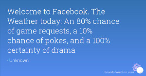 Welcome to Facebook. The Weather today: An 80% chance of game requests ...