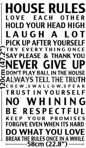 HOUSE RULE, 17 House Rules, Wall Quote Vinyl Decal