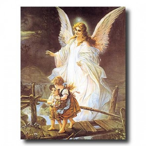 Guardian Angel With Children On Bridge Religious Picture Art Print