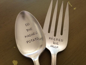 Set of 2 Serving Pieces hand stamped large serving fork and spoon set ...