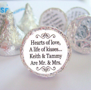 Mr. and Mrs. Kisses Stickers Personalized Wedding Hershey Labels ...