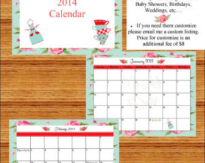 INSTANT DOWNLOAD, Shabby Chic calendar, printable 2014 calendar