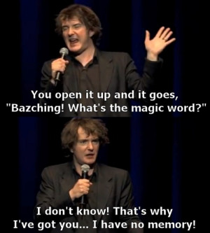 Dylan Moran, on his laptop and technology