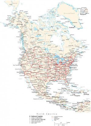 North America Map with Major Cities