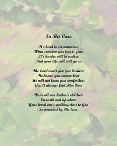 Memorial Poem In His Care INSTANT DOWNLOAD Digital via Etsy More