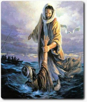 Imagen de Jesus rescatando a Pedro en la tempestad