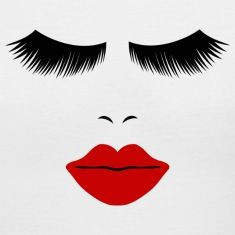 White Fashion Face Silhouette, Red Lips, Lashes--DIGITAL DIRECT ONLY ...