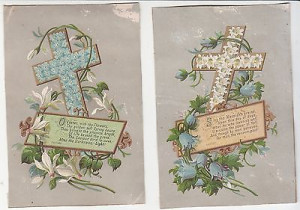 Easter Cards with Crosses and Verses Flowers Victorian Card c1880s