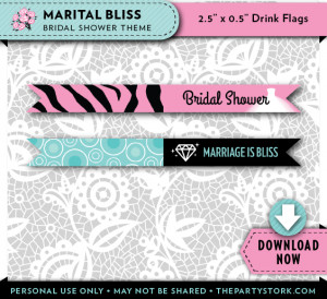 Marital Bliss Bridal Shower Food and Drink Flags