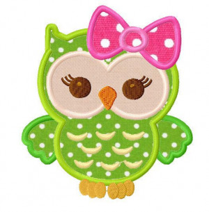 Girly owl applique machine embroidery design