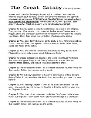 The Great Gatsby Chapter Questions by EjeY0o