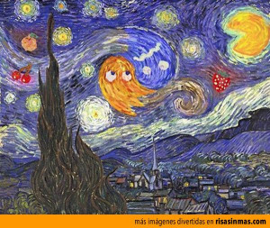 La noche estrellada (de Van Gogh) y Pacman.