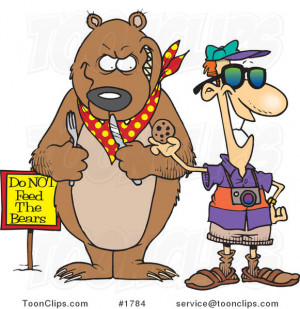 Cartoon Tourist Feeding a Cookie to a Bear for a Photo Op #1784 by Ron ...