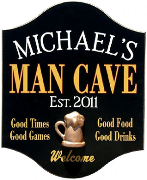 Personalized Man Cave Sign with a 3D Gold Beer Mug Relief