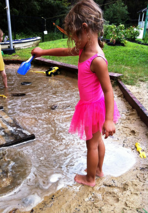 Weeks of rain transformed the sandpit into a giant puddle , and the ...