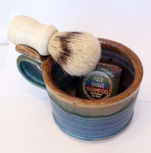 Handmade shaving mug and shaving brush set.