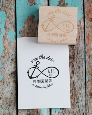 Custom Save the Date Wedding Rubber Stamp - Infinity Anchor with 