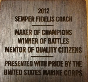 ... coach Joel Sanchez wins U.S. Marine Corps Semper Fidelis award