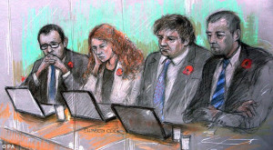 Evidence: (left to right) Andy Coulson, Rebekah Brooks, Charlie Brooks ...