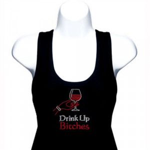 Drink Up Bitches Tank Top with Rhinestones