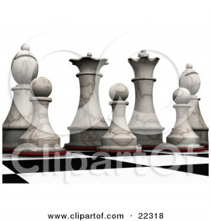 Clipart Illustration of King, Queen, Bishop And Pawn Ivory Chess ...